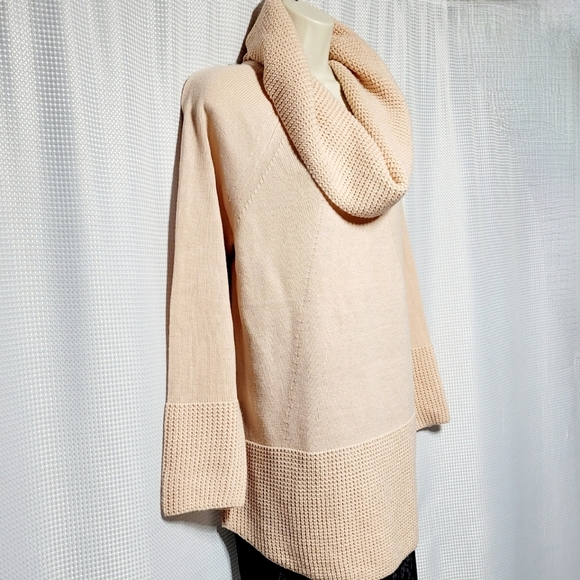 NWT Calvin Klein Pink Blush Cowl Neck Waffle Accent Sweater Women's (XL) - Picture 3 of 8